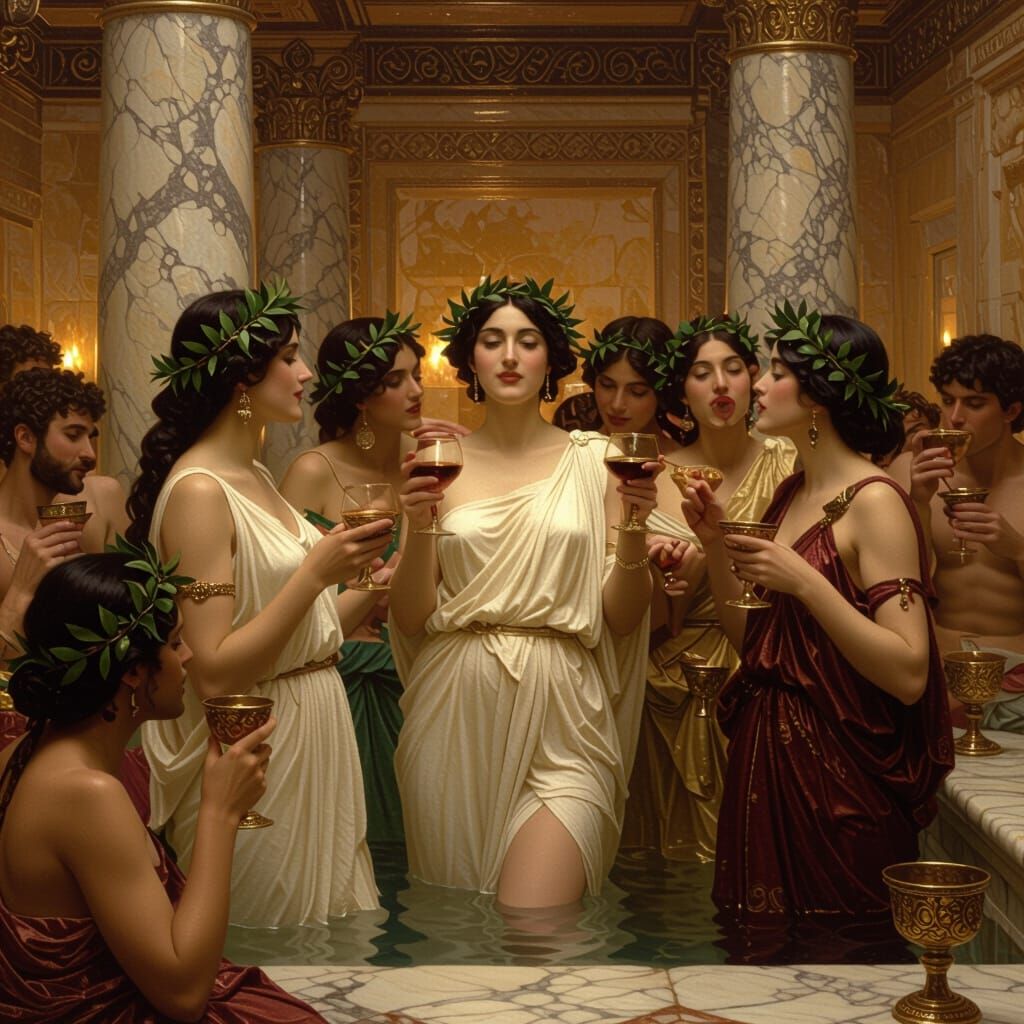 Elf Women Celebrate in Roman Bathhouse, Inspired by Classic ...