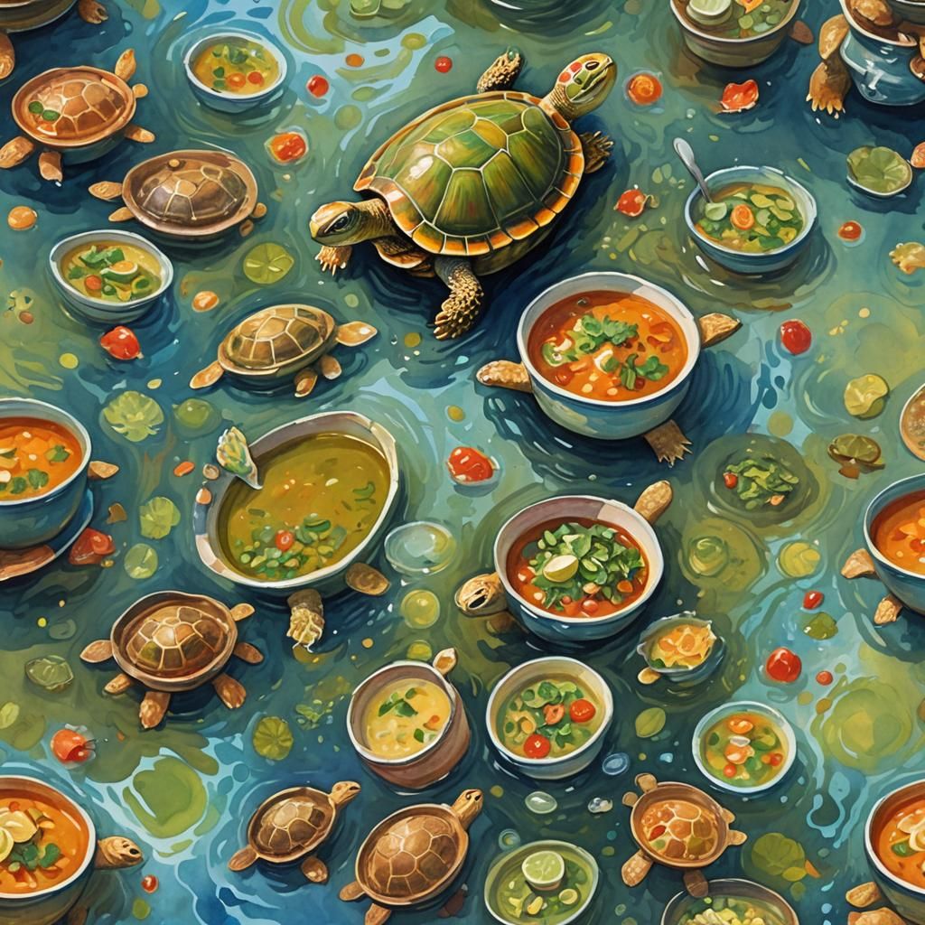 Epic Impressionist Masterpiece of Mock Turtle Soup in Gouach...