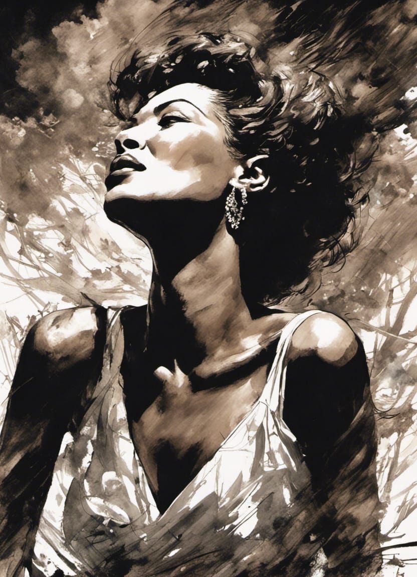 Glamorous Billie Holiday in a Whimsical Forest Landscape