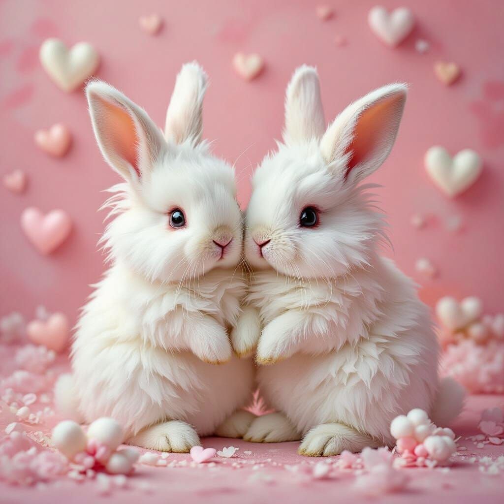 Fluffy Rabbit Duo in Pastel Fairytale