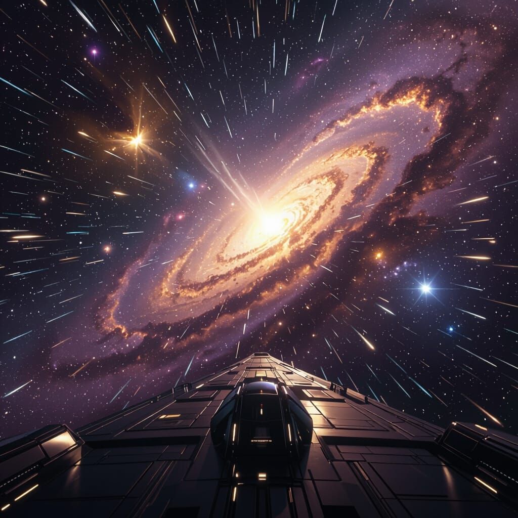 Spaceship Watches Andromeda & Milky Way Galactic Collision