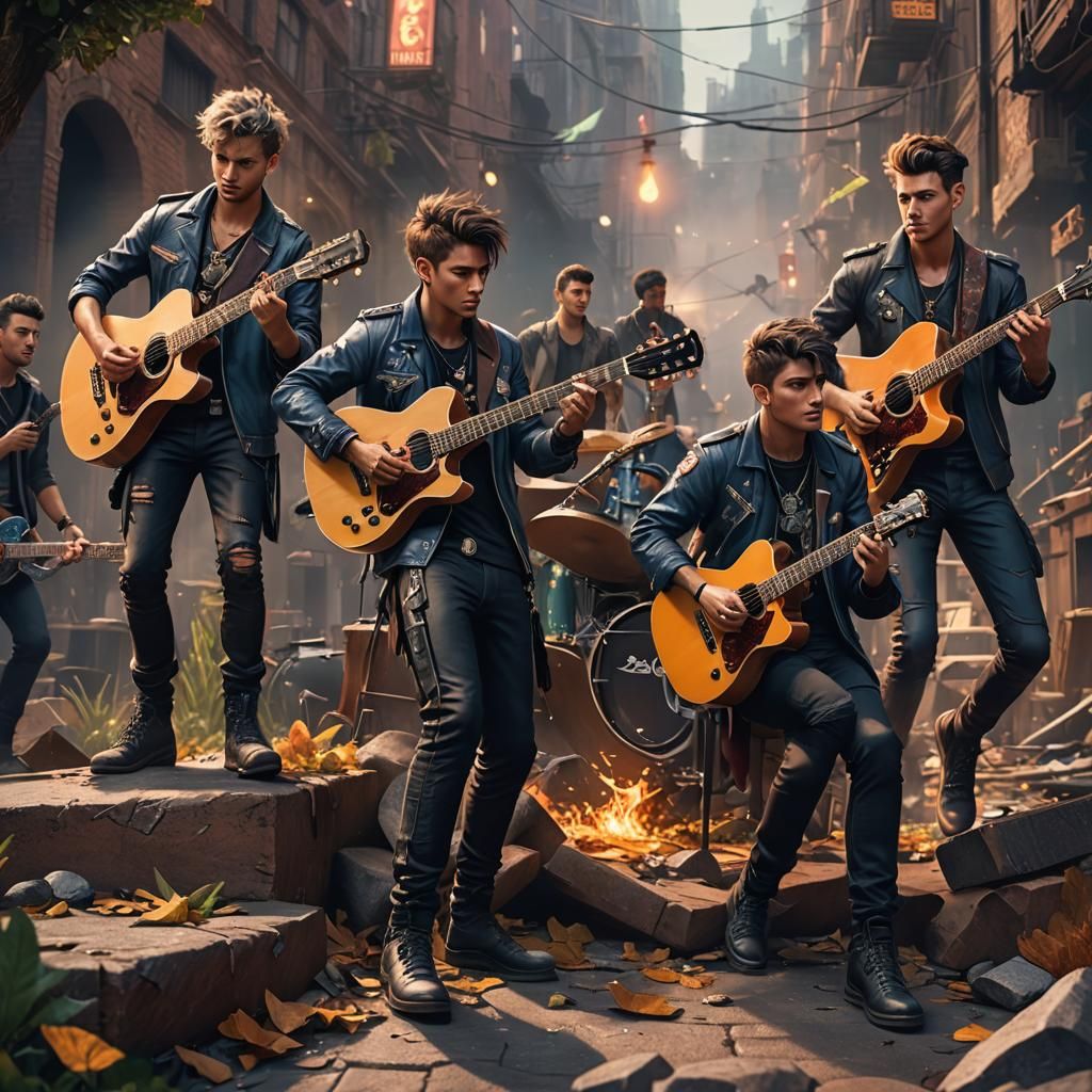Fantasy Boy Band Rock Album in Detailed Matte Painting