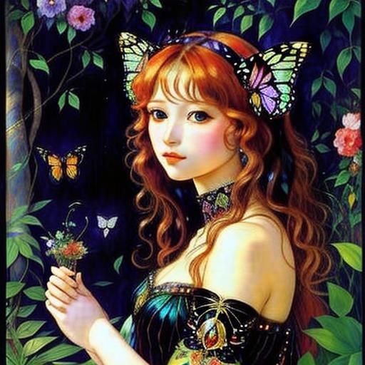 Surrealist Butterfly Garden in Ethereal, Iridescent Watercol...