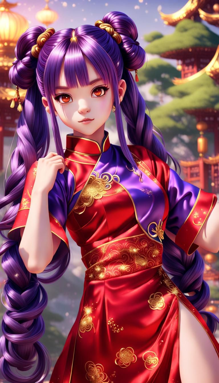 Vibrant Anime Portrait of Shampoo in a Red Chinese Dress