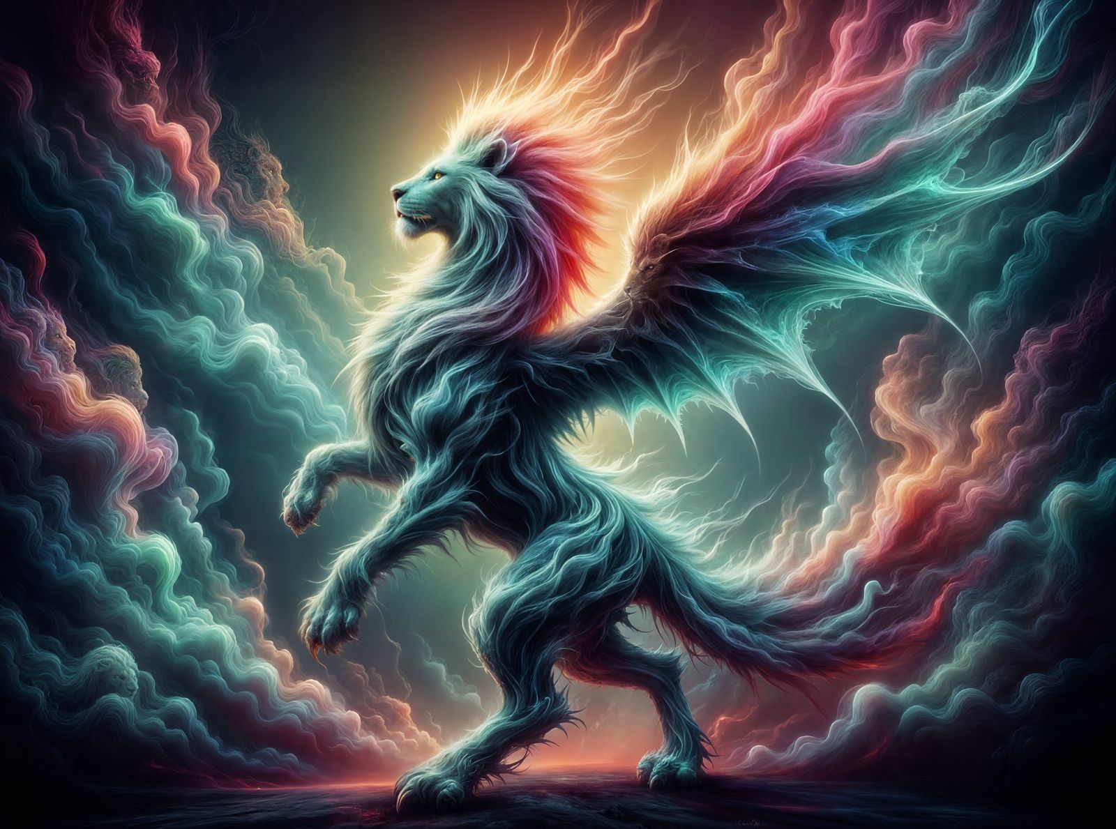Ethereal Ghost Lion Dragon in Colorful 3D