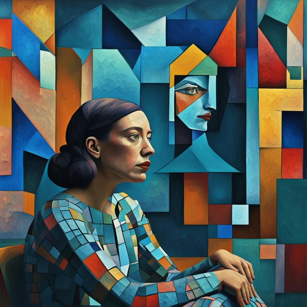 Surreal Cubist Portrait in Deep Matte Painting Style