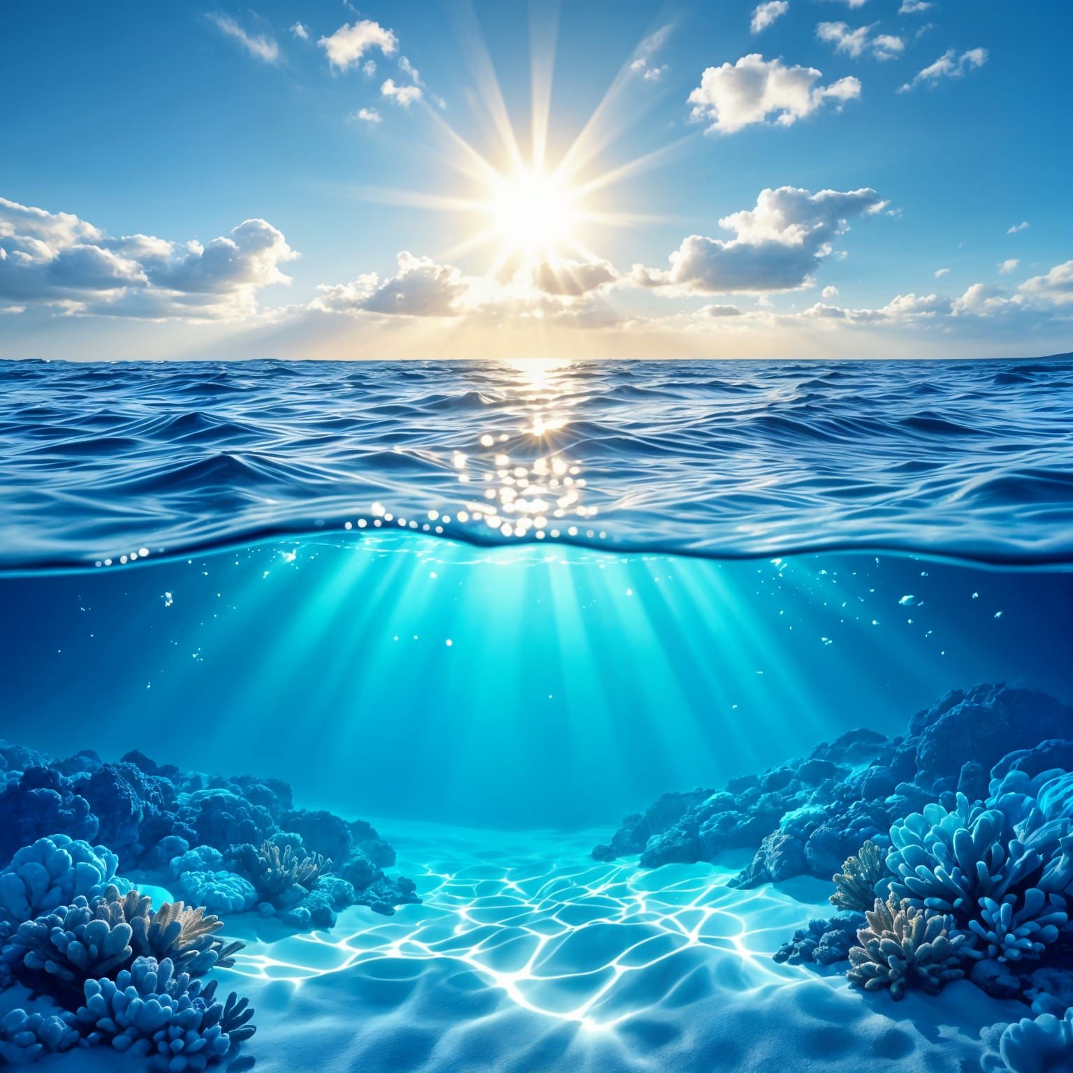 Sunlit Seascape Meets Snowy Underwater World