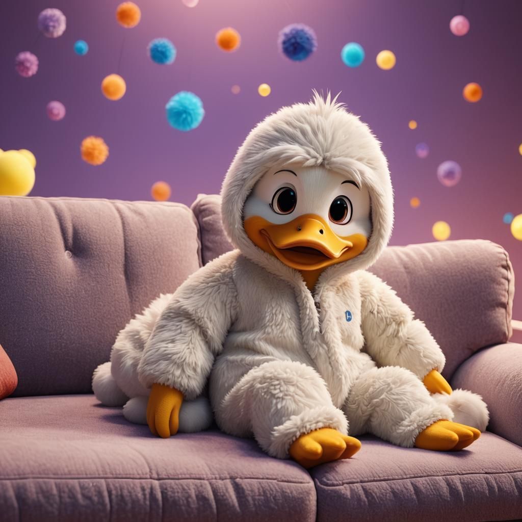 Charming Fluffy Duck in Whimsical 3D Digital Art