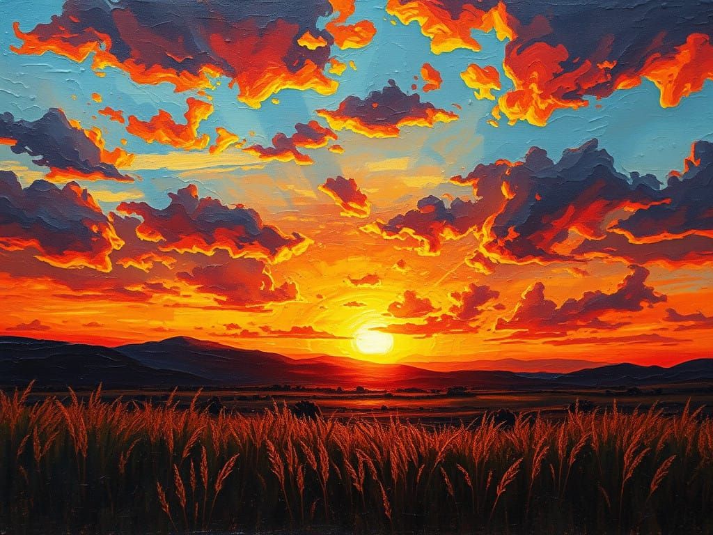 Surreal Sunset Scene with Vibrant, Textured Impasto