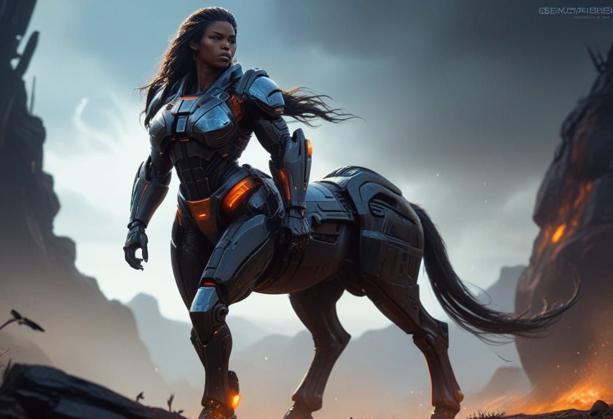 Majestic Female Centaur in Dark, Rich Black Skin, Inspired b...