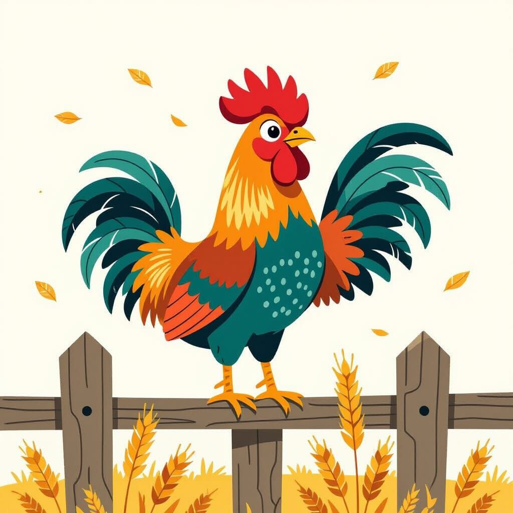 Proud Rooster in Folk Art Style
