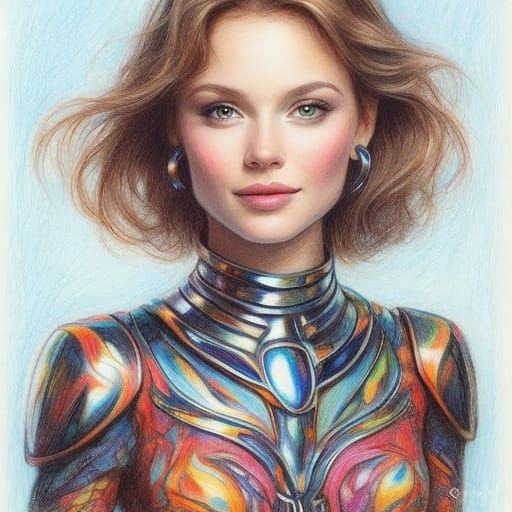Hyperrealistic Portrait of Woman in Color Pencil Style