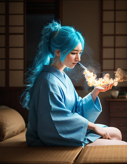 Mysterious Woman in Traditional Kimono, Film Noir Style