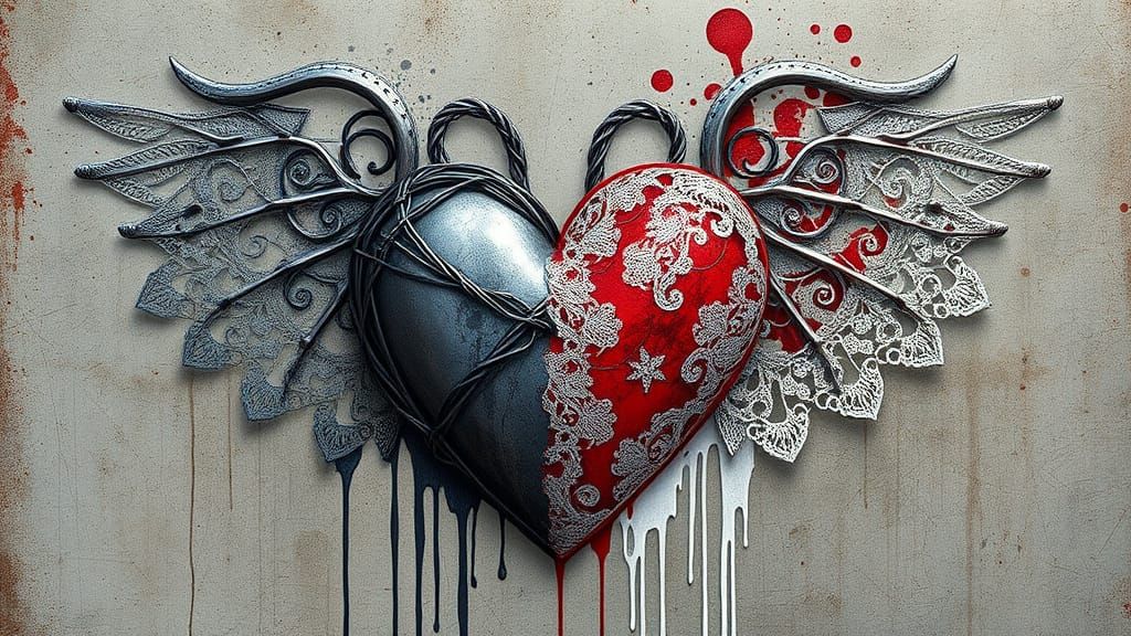 Metal and Lace Heart Wings in Graffiti Style