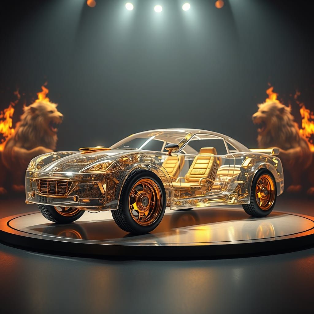 Glass Car in Spotlight: Futuristic, Epic, Cinematic Masterpi...