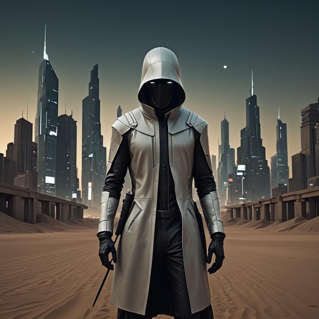 Surrealist Cyberpunk Figure in Futuristic Night City