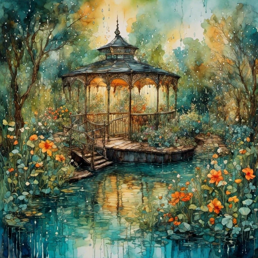 Abandoned kiosk of garden
