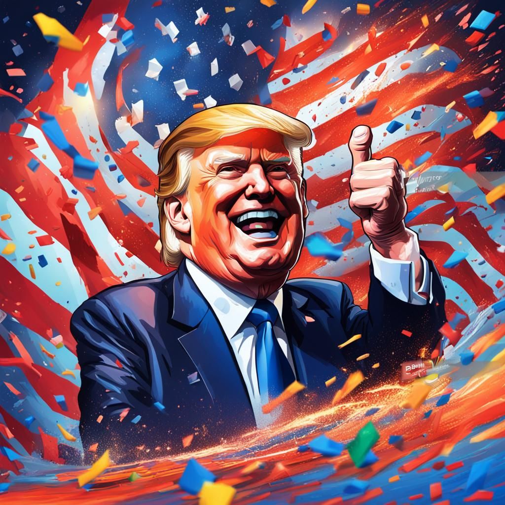 Trump's Joyful Victory in Hyperrealistic Style