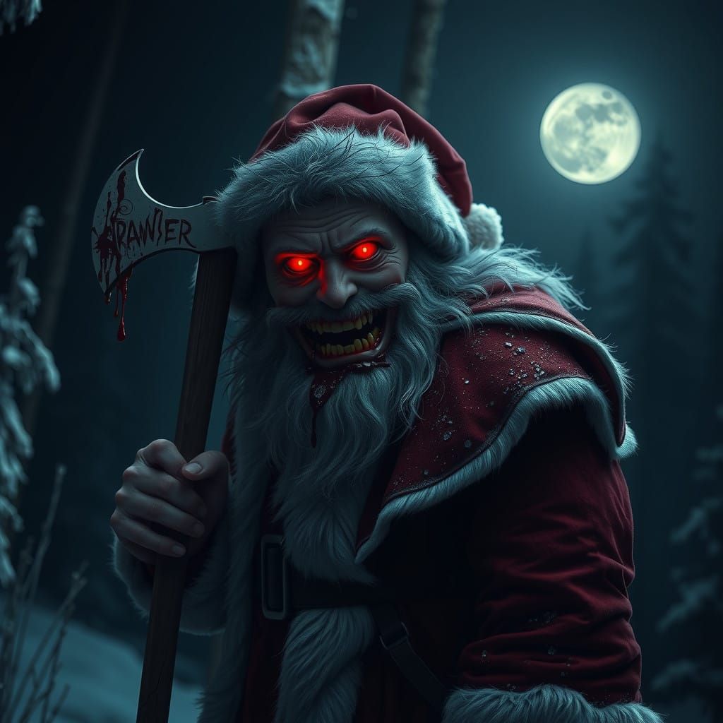 Dark Santa Claus in a Haunting Winter Landscape