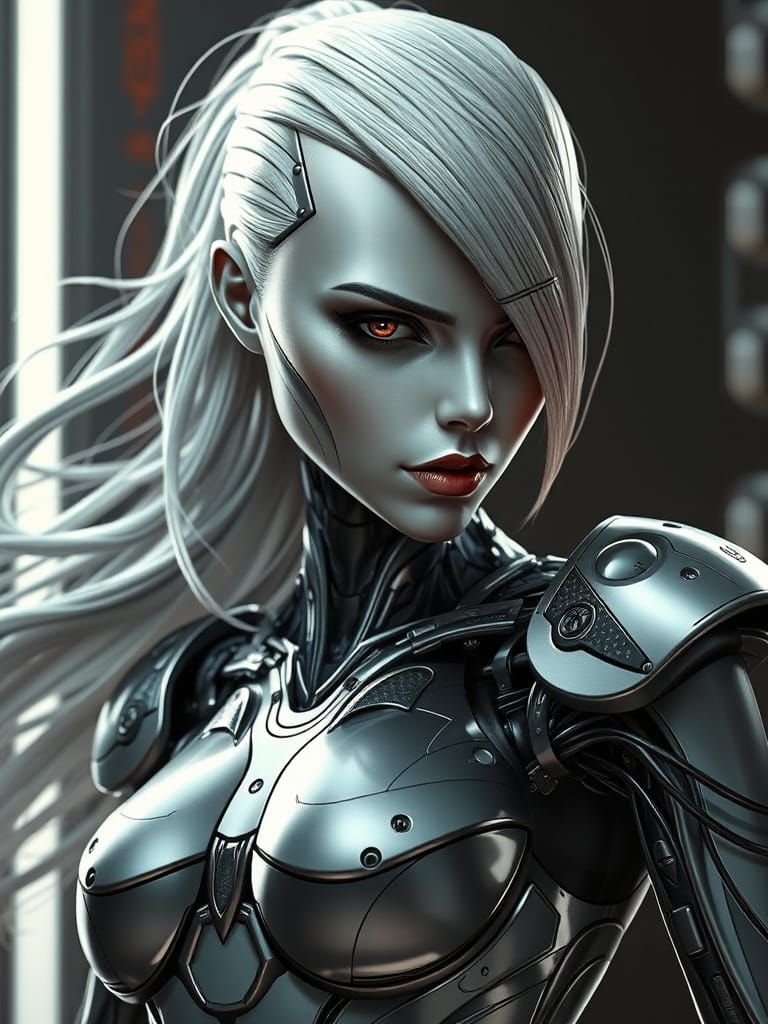 Villainous Female Robot in Cyberpunk Style