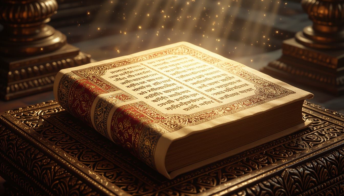 Glowing Ancient Scripture on Altar in Divine Light