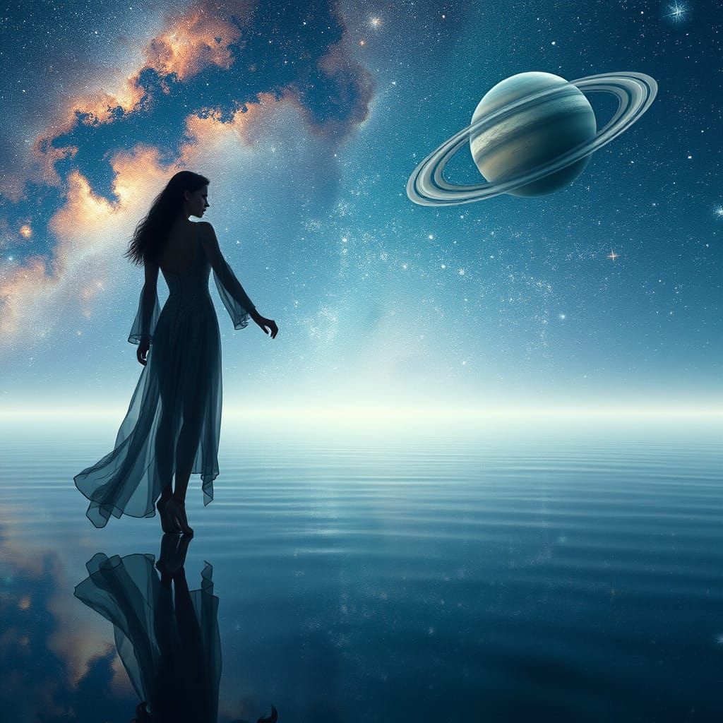 Ethereal Lovers Silhouetted Against Starry Cosmos