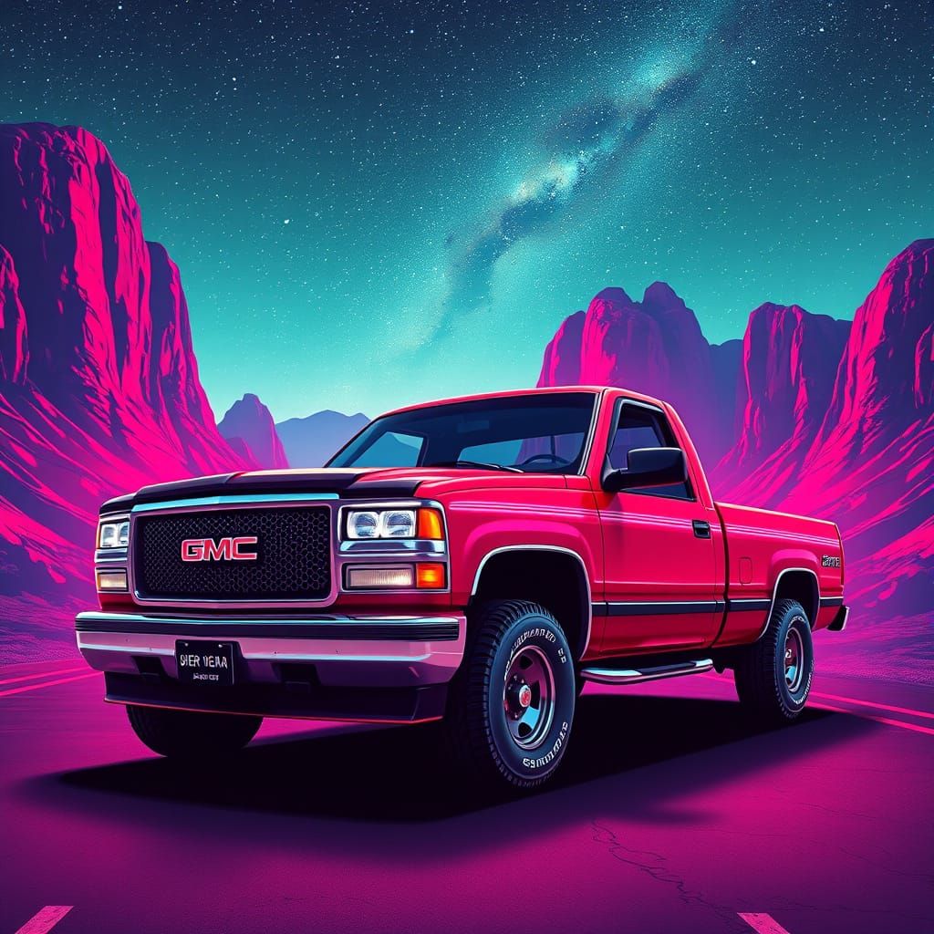 GMC Sierra Pickup Speeds Through Neon Galaxy