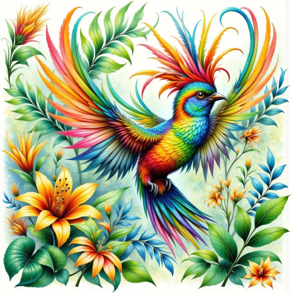 Lush Multicolor Bird in Vibrant Watercolor