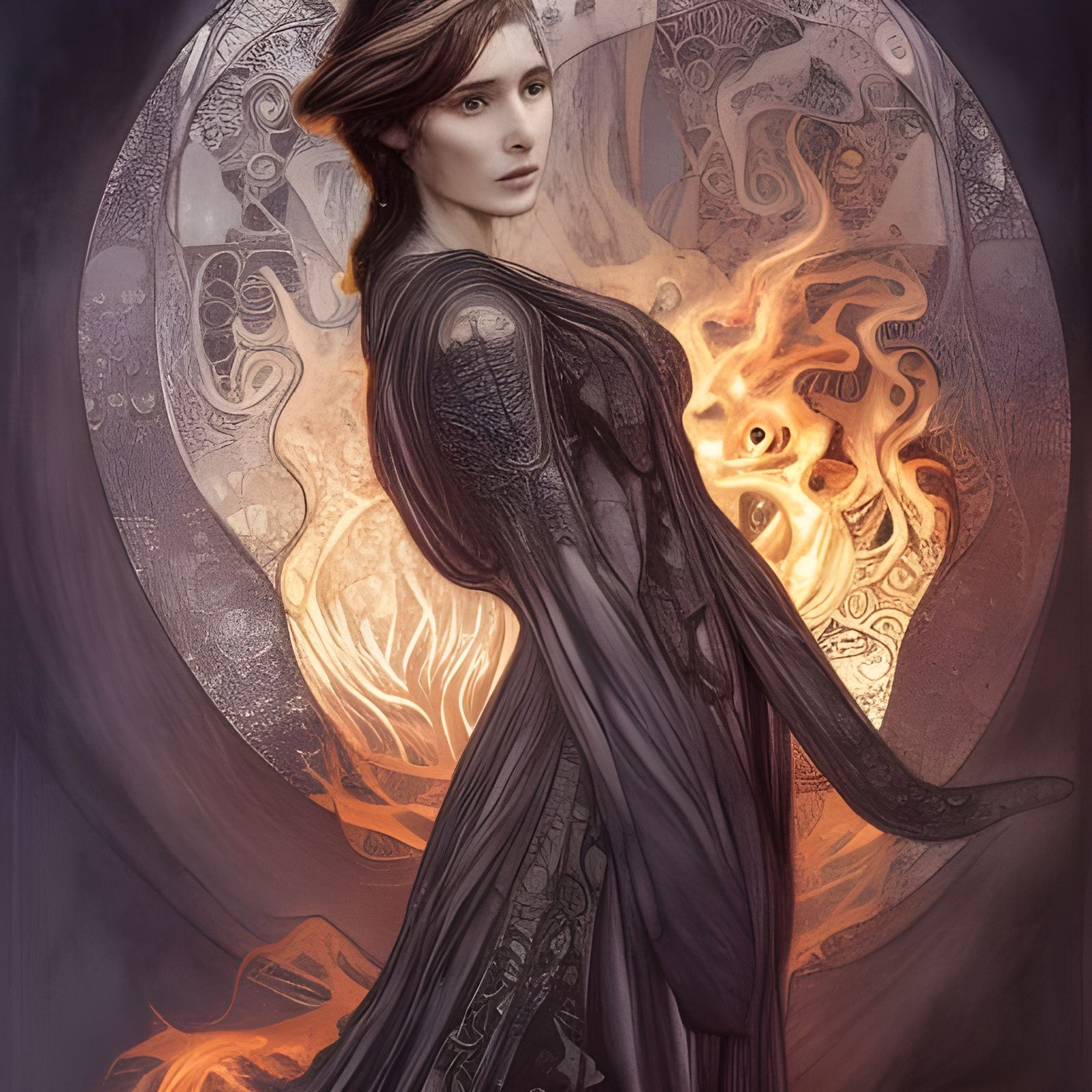 Ethereal Fire Sorceress in Dark Fantasy Art