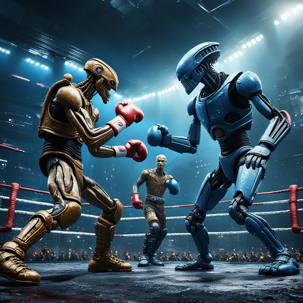 Epic Boxing Match Between Alien Warriors and Robotic Foes in...