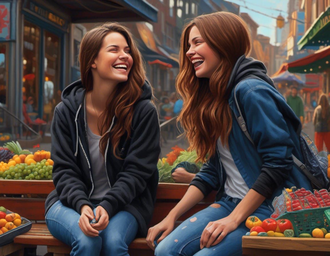 Two Beautiful Women Laughing in Natural Light