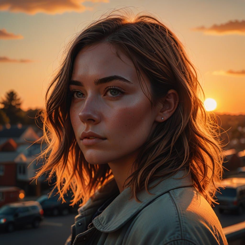 Girl Admiring Sunset in Hyper-Realistic Digital Art
