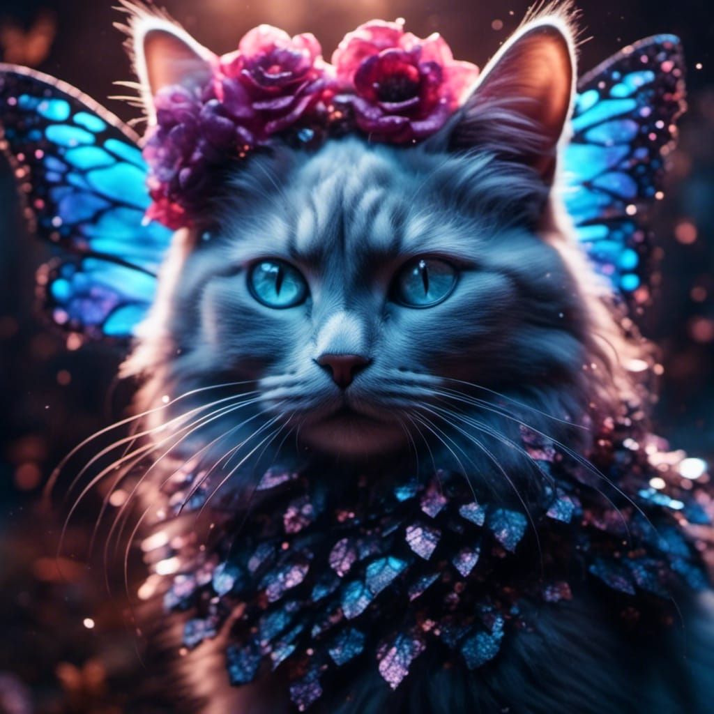 Whimsical Cat Fairy Under Iridescent Twilight