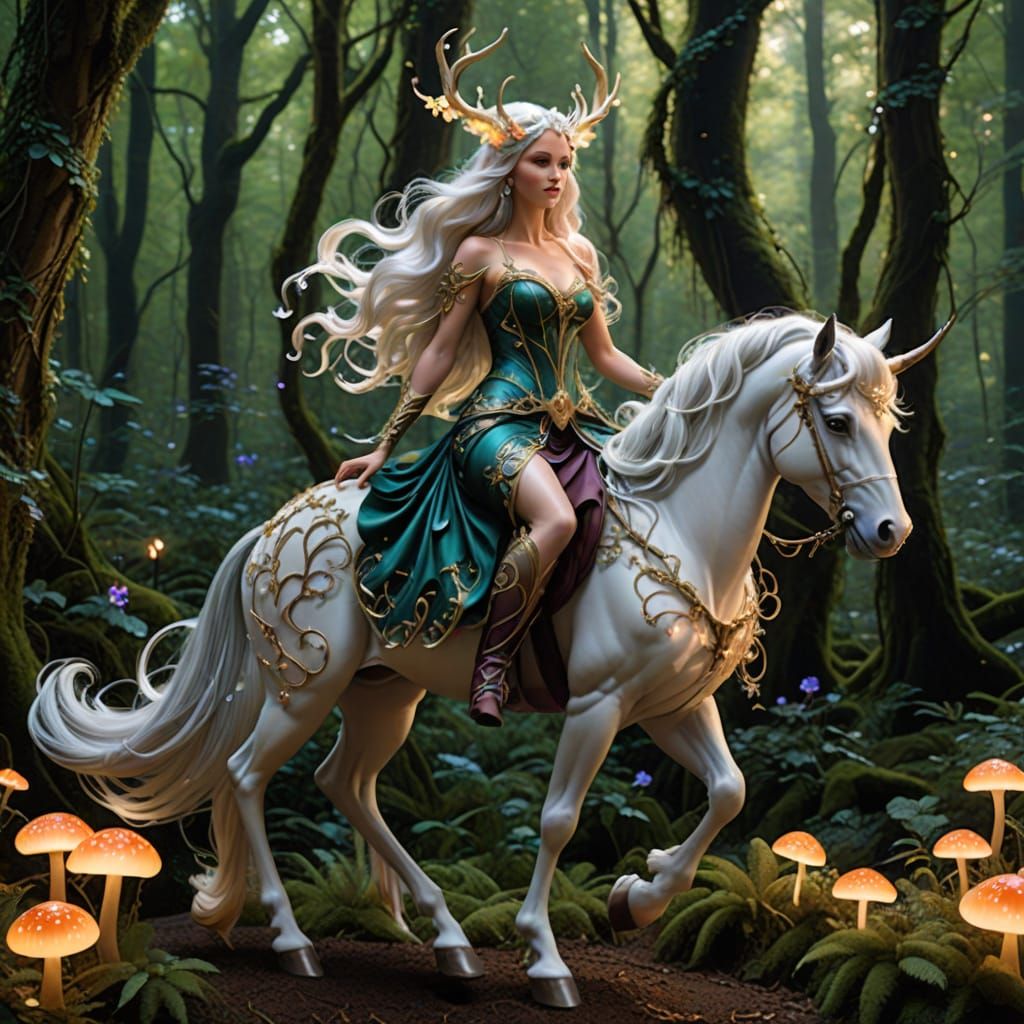 Majestic Centaur in Shifting Enchanted Gown Strolls Forest C...