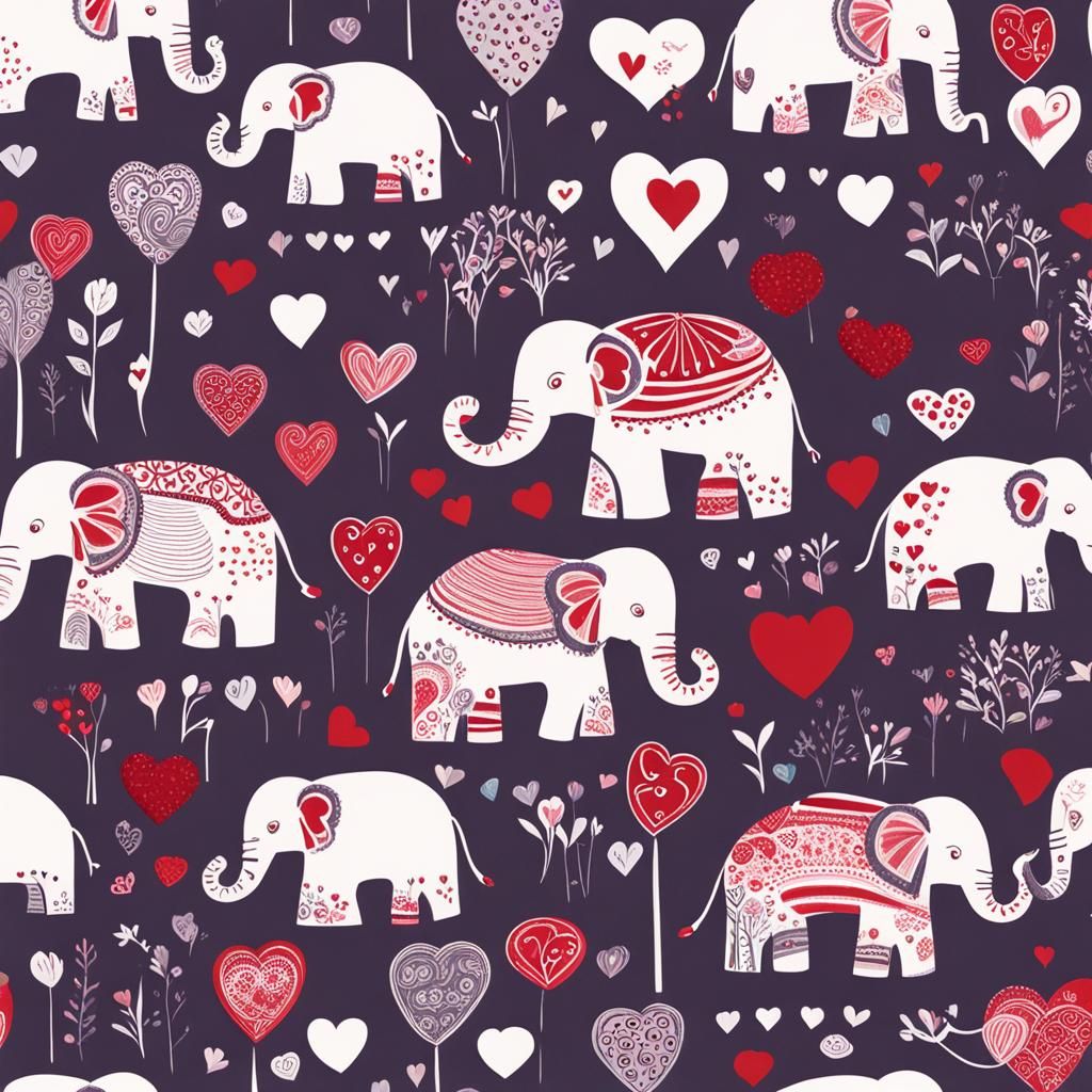 Romantic Red Elephants against a Dark Red Background