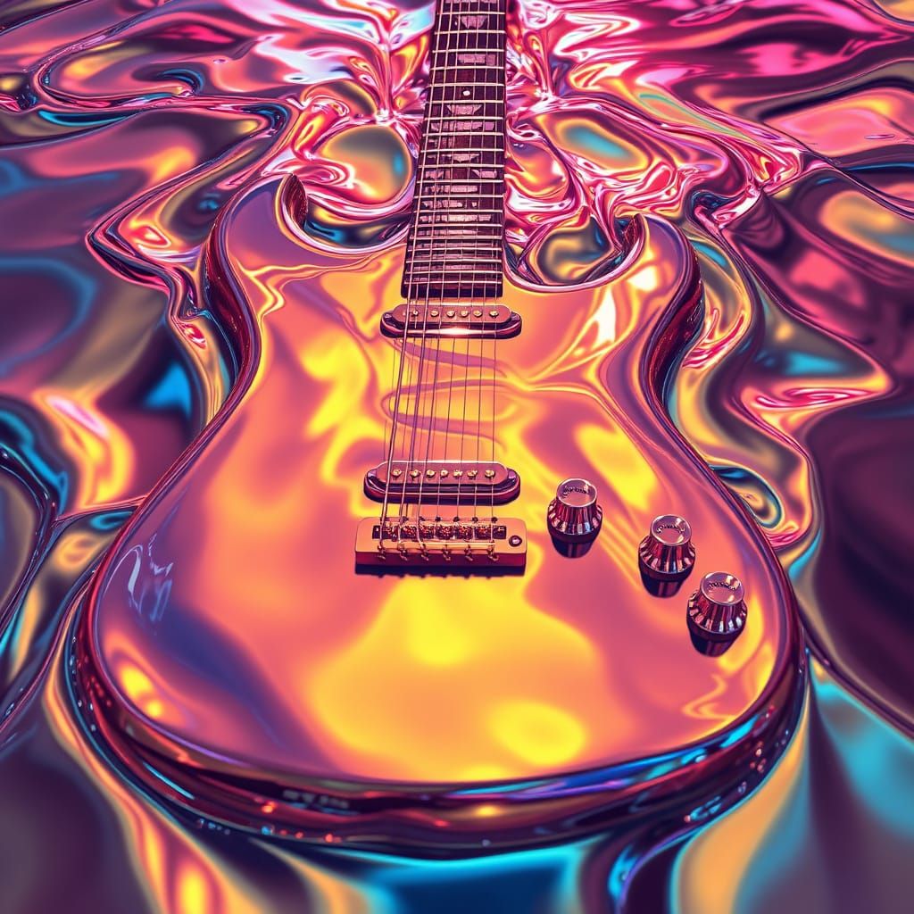 Dreamlike Electric Guitar in Vibrant, Deep Colors
