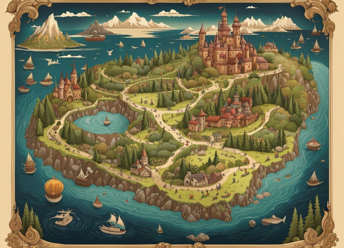 Vibrant Magical Map in a Whimsical Style
