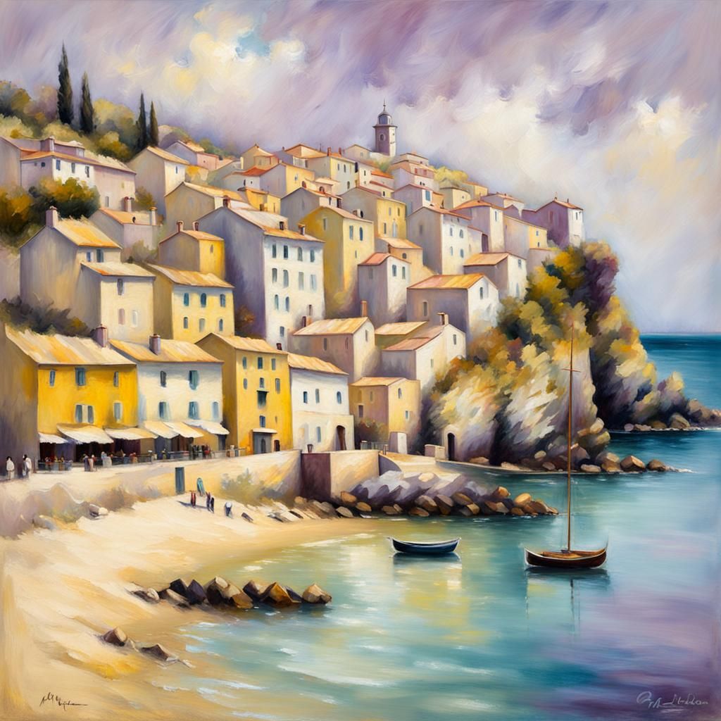 Charming Coastal Town in Soft Pastel Hues