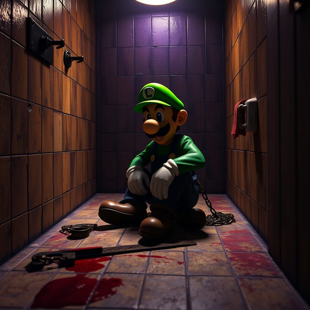 Surreal Plumber Trapped in Gritty Bathroom