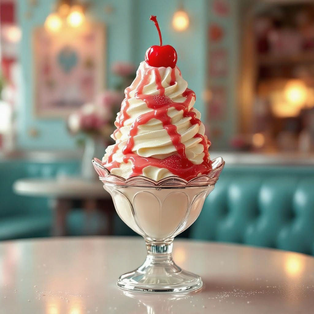 Hyperrealistic Sundae in a Vintage Diner Setting