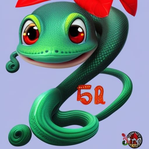 Charming Cartoon Baby Snake in 3D Realism
