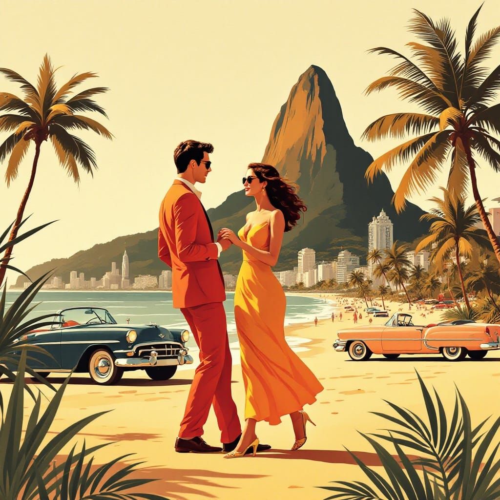 Retro-Crafted Couple Dancing on Copacabana Beach