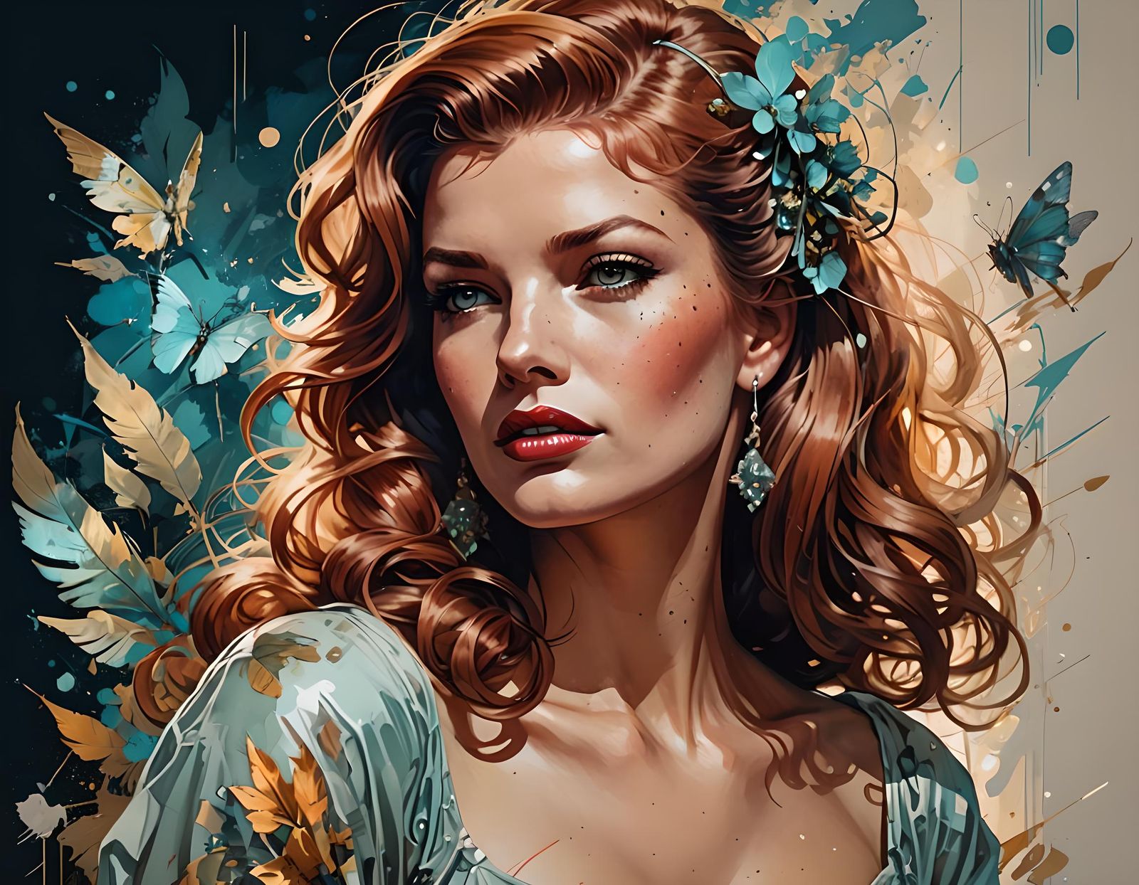 Glamorous 20 Year Old Rita Hayworth Portrait in Oil on Canva...