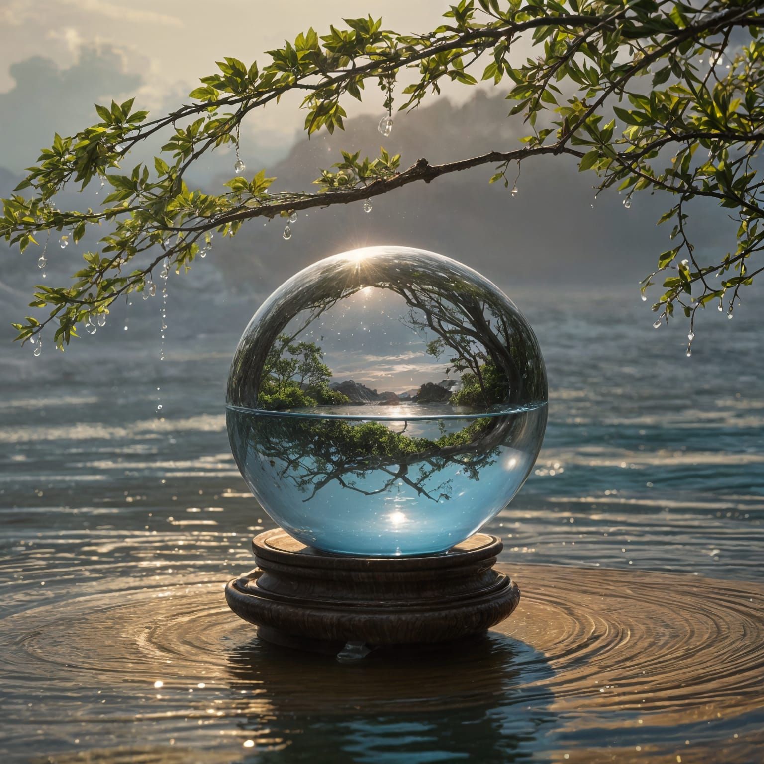 Crystal Ocean Scene in a Glass Orb