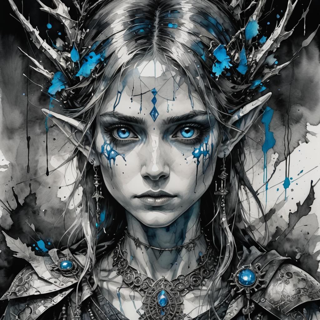 Epic Watercolor Assassin Elf in Cinematic Lighting