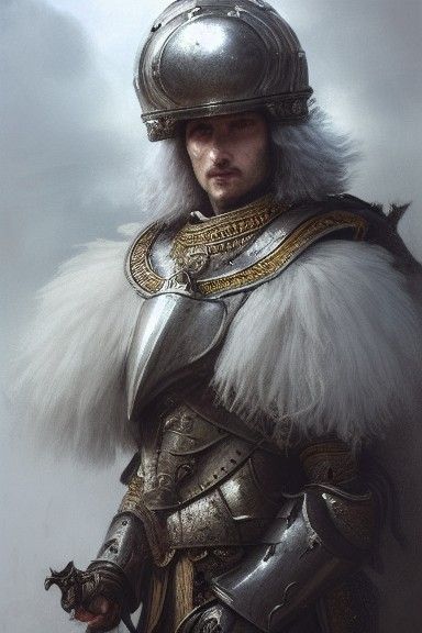 Epic Grey Sheepdog Knight in Realistic Digital Armor