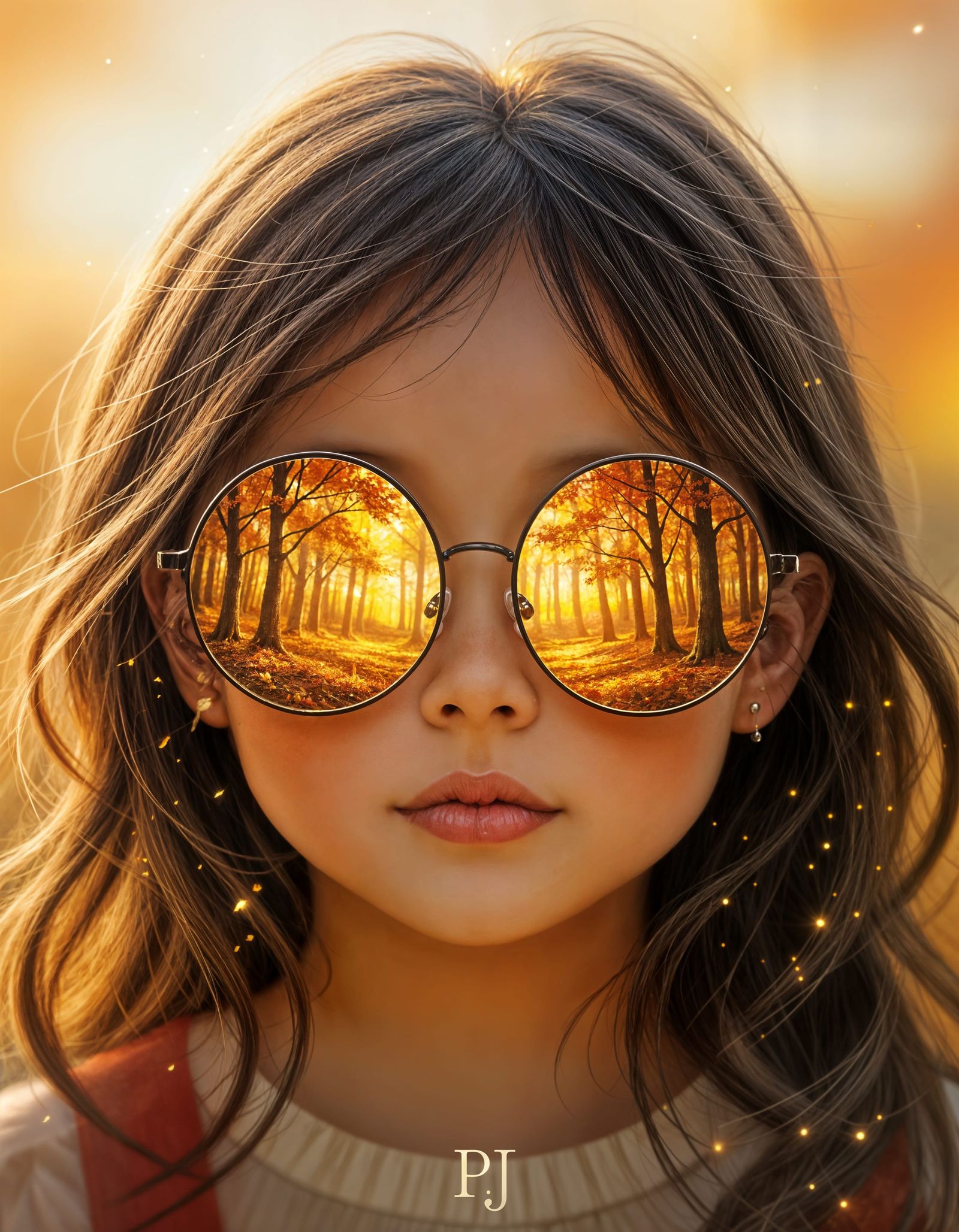 Girl with Autumn Forest in Glasses - Fantasy Art
