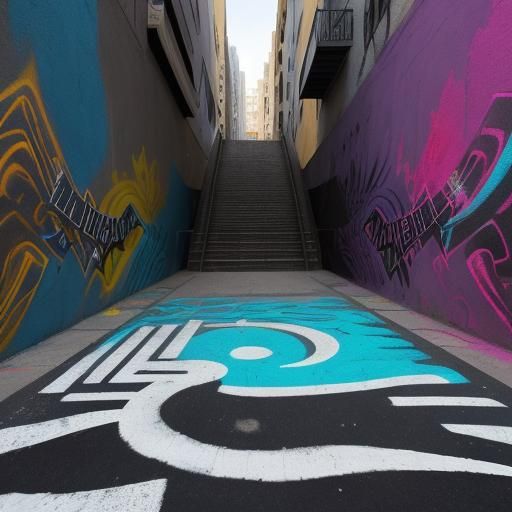 Vibrant Urban Stair Art in Swirling Patterns