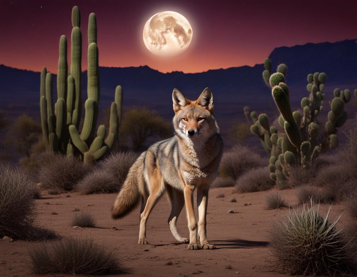 Coyote Under the Desert Moon