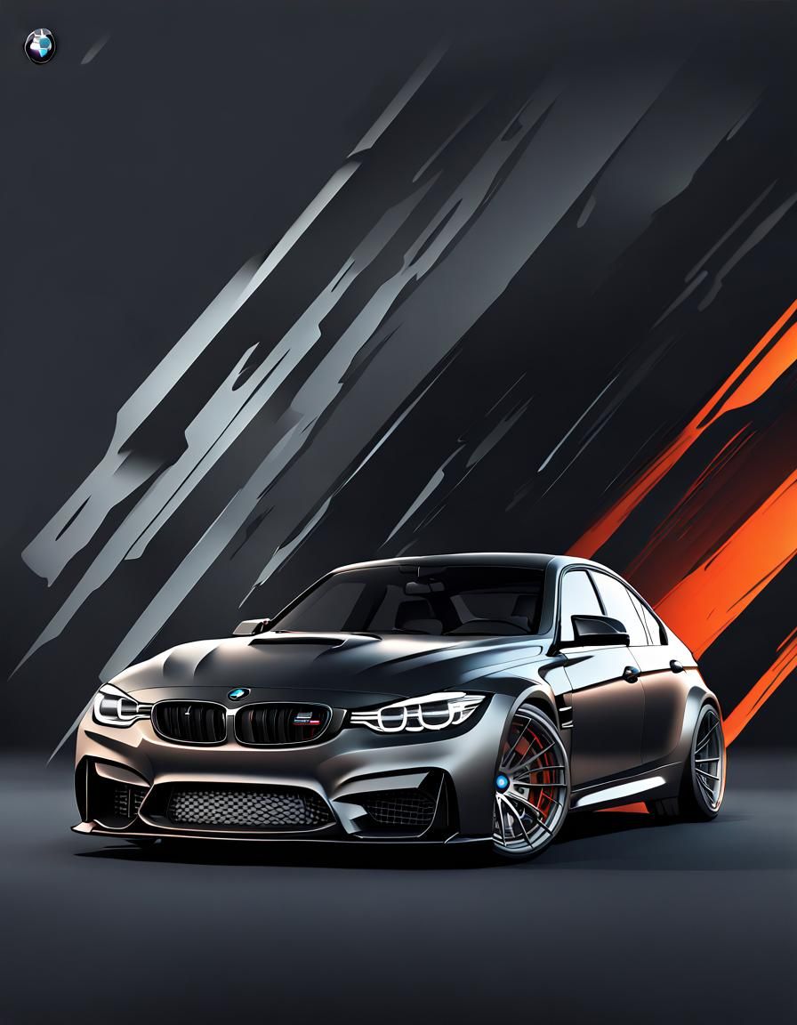 BMW M3 Poster in Dark Grey, Simplified 3D Art